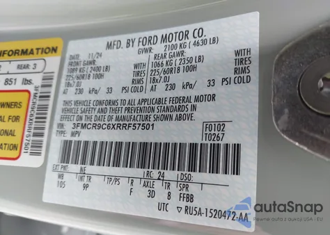 2024 Ford Bronco Sport Outer Banks from USA, damaged, VIN 3FMCR9C6XRRF57501